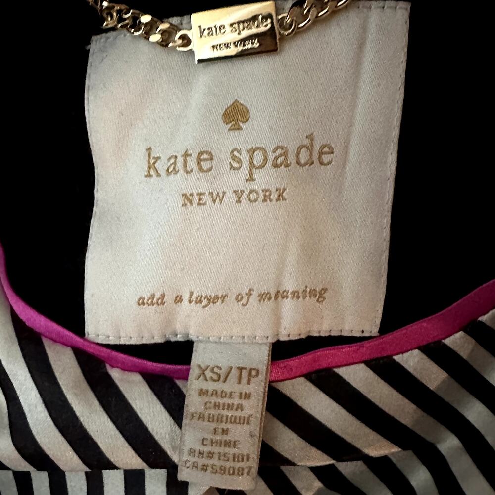 Kate Spade Double Breasted Jeweled Button Wool Coat Mid Length Faux Fur Black XS - Picture 3 of 6